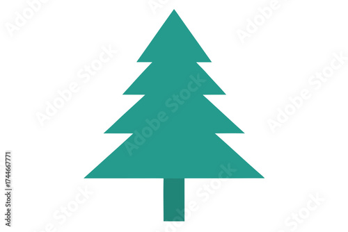 Simple teal geometric pine tree illustration with four layers and trunk
