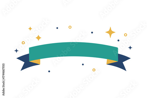Festive celebration ribbon banner with sparkling stars and joyful circular accents