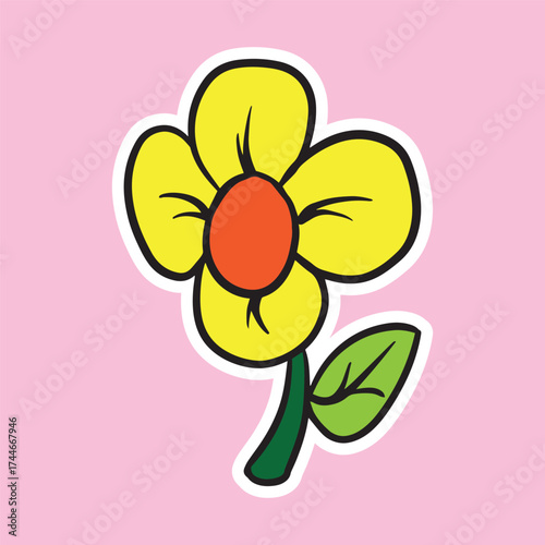 Beautiful simple flower illustration. Sticker hand drawing element decoration. floral leaves isolated design