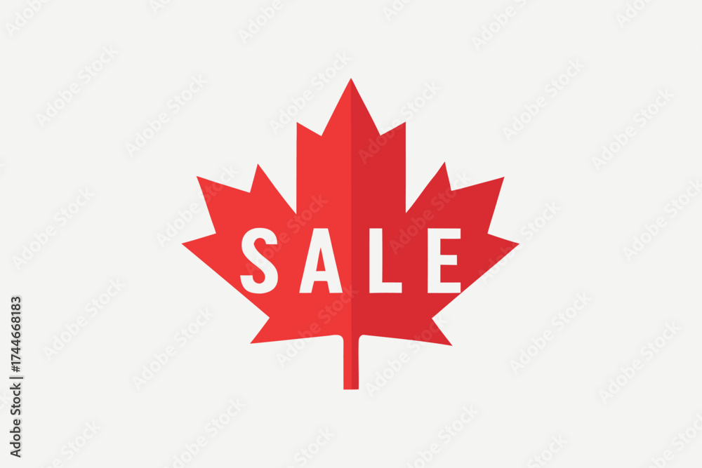 Fototapeta premium Canadian Sale Event Advertisement with Red Maple Leaf Graphic Against Neutral Backdrop