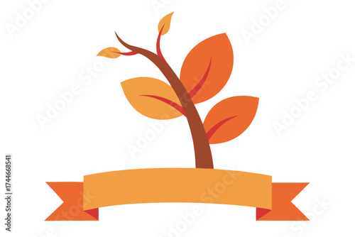 Stylized autumn plant with a banner providing space for custom text