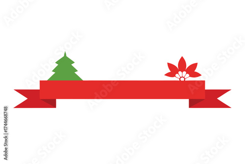 Festive red banner with christmas tree and flower elements design template