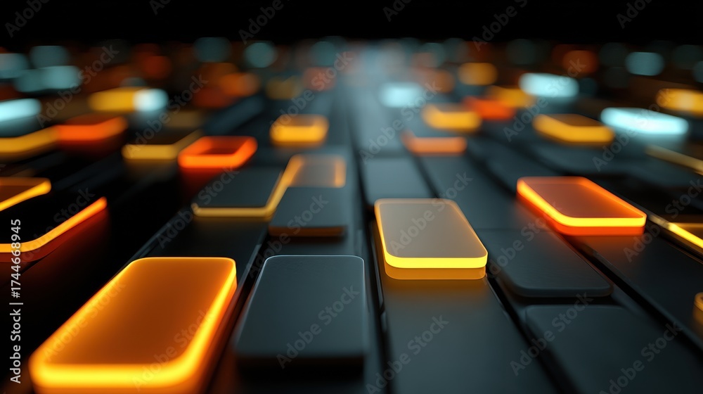 Obraz premium Abstract Futuristic Background with Glowing Rectangles and Blocks