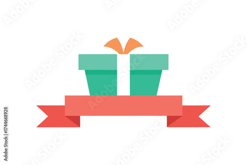 Graphic depiction of a gift with a ribbon accent and presentation