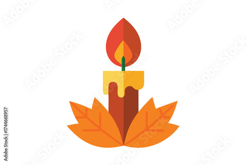 Festive Autumn Candle with Falling Leaves Celebrating the Thanksgiving Season