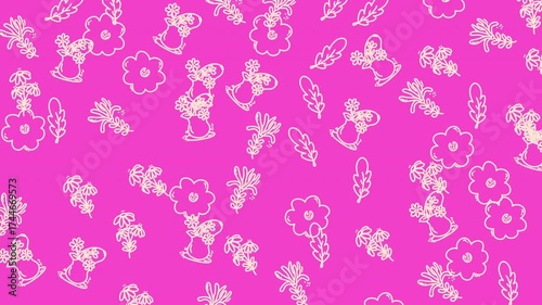 Doodle floral pink background with handdrawn botanical pattern for whimsical designs. Suitable for feminine stationery, invitations, and digital wallpapers.
