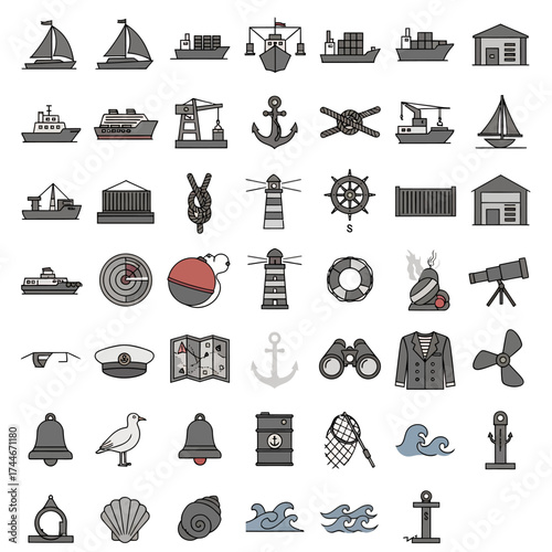 Explore a vibrant collection of nautical elements for maritime adventures and coastal themes, perfect for travel and exploration designs with a fresh aesthetic
