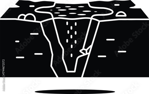 Cross section illustration of a volcanic eruption showing magma chamber conduit crater and lava flow on the surface