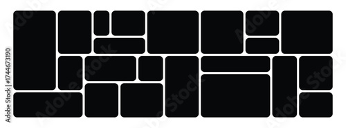 Clean vector photo collage layout with frames in bento grid system