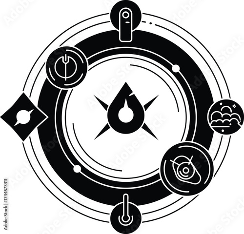 Digital detox therapy concept with icons representing disconnection and well being