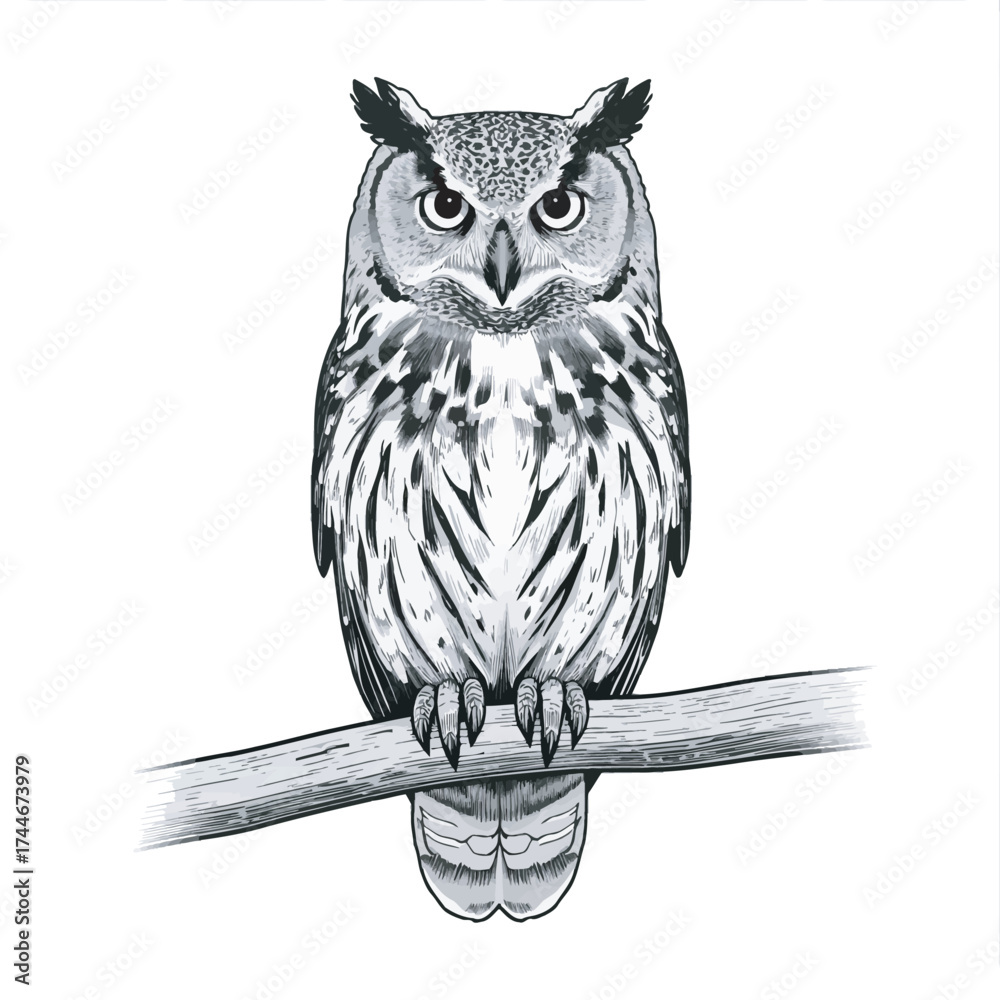 Naklejka premium owl perched on a branch in the wild