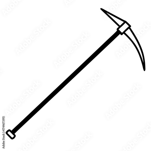 Illustration of a black and white pickaxe on transparent background