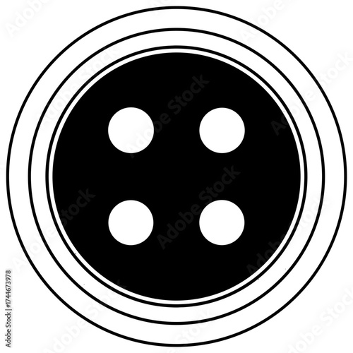 Simple black and white sewing button design on transparent background