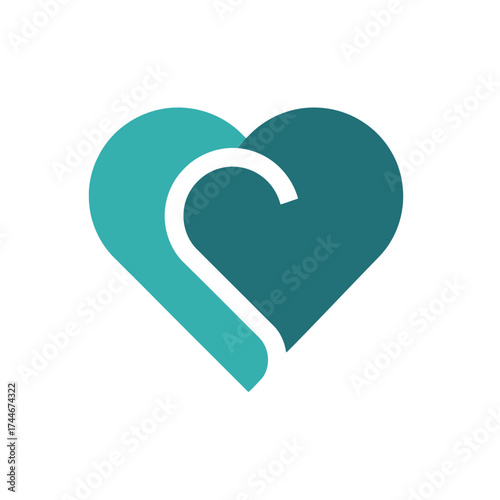 Two teal heart shapes with a white curve