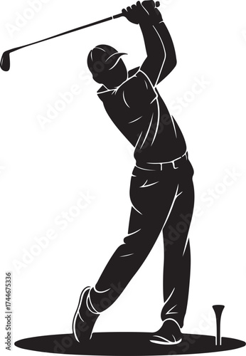 Golfer swings club during game, dynamic action pose