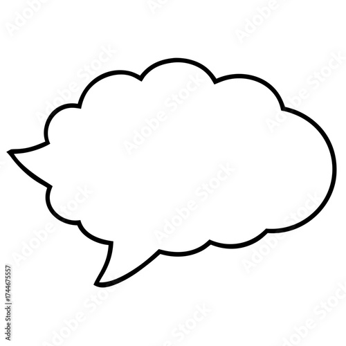 A white speech bubble with a black outline on a white background image
