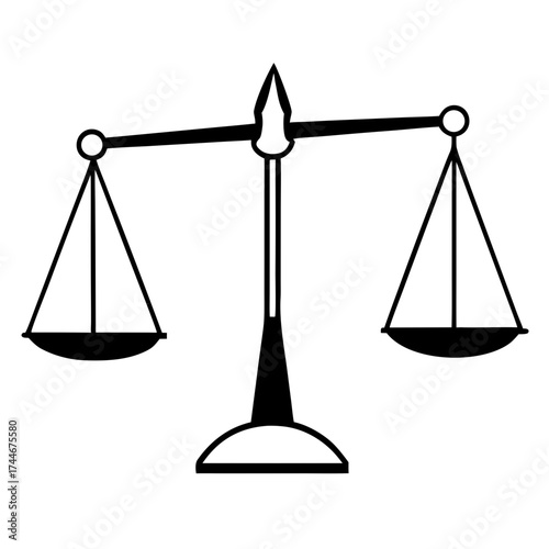 Illustration of a classic balance scale with two pans in black and white