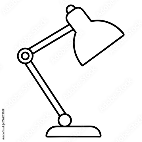 Illustration of a desk lamp with adjustable arm and lamp shade outline