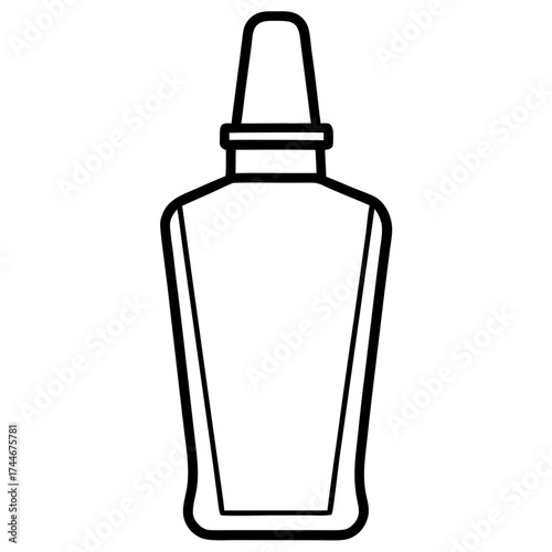 Illustration of a bottle with a long neck and a cap in black and white