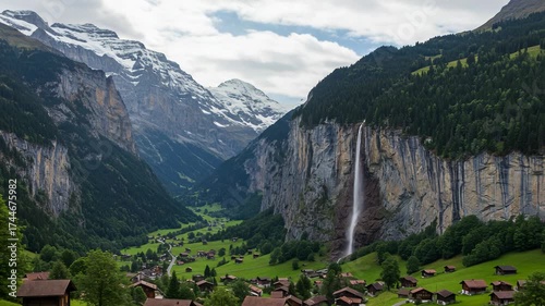 Staubbach falls cascades down a cliff in the lauterbrunnen valley, switzerland