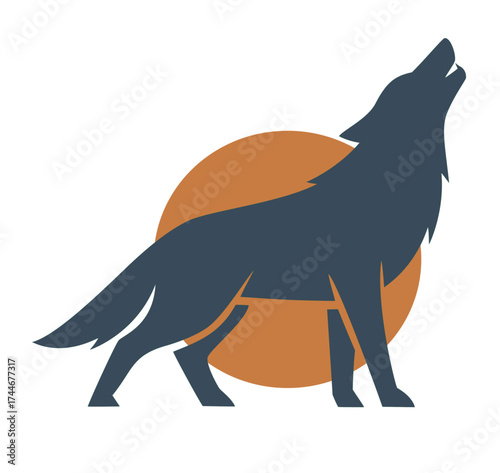 Howling wolf silhouette illustration against a full moon, symbolizing nature, wilderness, and power
