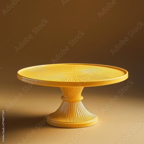 Empty yellow cake stand on neutral background