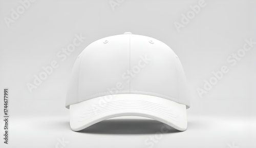 Front View Baseball Cap - White Hat on Light Grey with Realistic Lighting