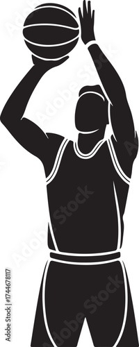 Basketball player shooting ball mid-air, dynamic action pose