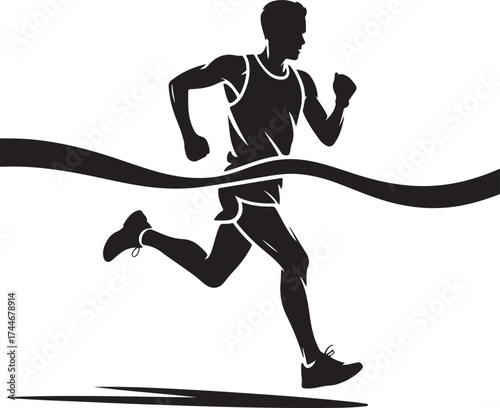 Runner breaking tape victory finish line triumphant sprint achievement