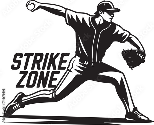 Baseball pitcher throwing ball with intense focus
