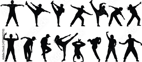 Silhouette, dancer, martial artist, pose, action, movement, flexibility, strength, choreography, dynamic, fitness, body, balance, energy, training, performance, athlete, kick, handstand, expression