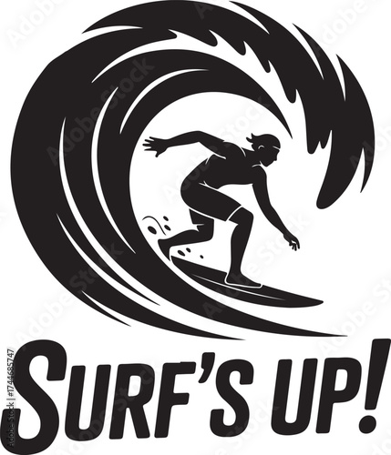 Dynamic surfer rides powerful wave, pure ocean energy