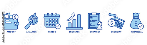 Sales Growth icon set illustration concept with icon of growth amount, analytic, period, increase, strategy, economy, financial