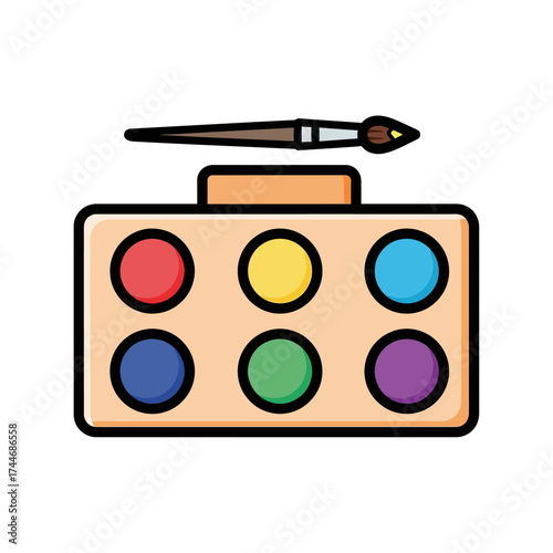 Watercolor paint palette with brush for art and creativity.