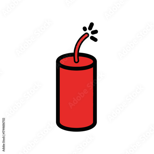 Cartoon Dynamite Stick with Lit Fuse Illustration.