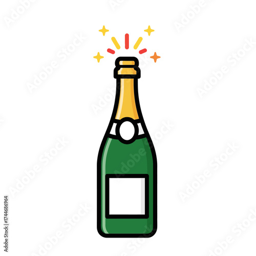 Champagne bottle with sparkling celebration icon.