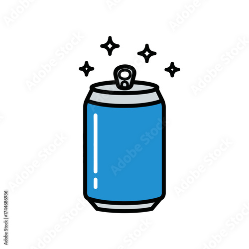 Sparkling Blue Soda Can Refreshing Beverage Illustration.