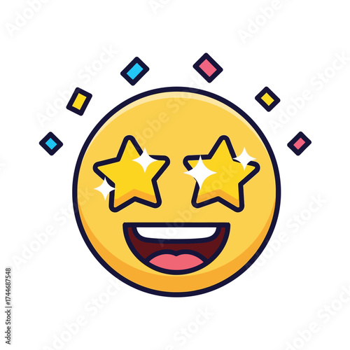 Joyful emoji with star eyes and open mouth expressing happiness and excitement.