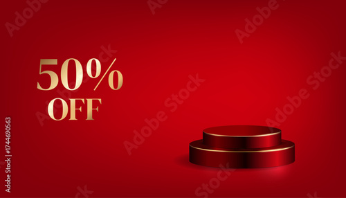 Realistic red catwalk. A banner template for product advertising. 3D vector illustration