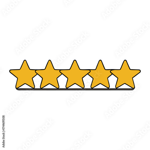 A set of five shining rating stars symbolizing excellence and top quality. Perfect for reviews, feedback, and awards, representing perfection and customer satisfaction.
