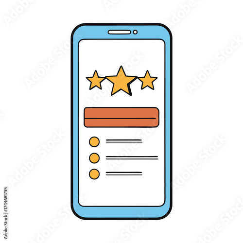 A mobile phone screen displaying star ratings and user reviews, showing feedback scores and comments for an app or product, symbolizing customer satisfaction and experience.
