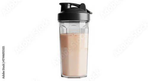 Protein shake in shaker bottle isolated on transparent background for fitness