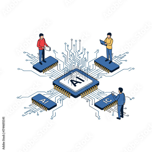Artificial intelligence conceptual diagram showcasing distributed computing and data processing capabilities.