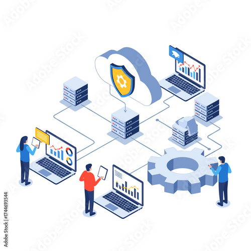 Cloud infrastructure deployment and data analytics visualization for business insights.
