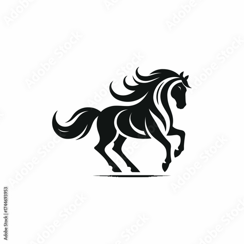 Elegant Black Horse Silhouette on White Background animal equine stallion mare equestrian design illustration vector graphic art symbol