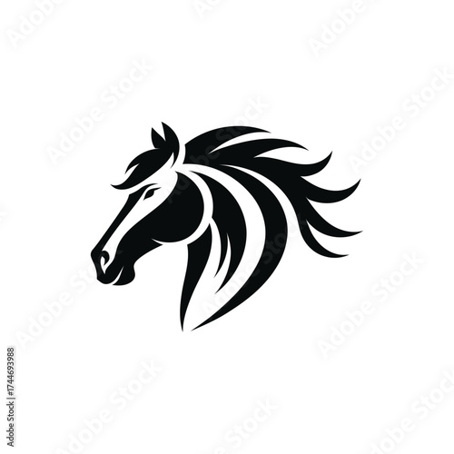 Elegant Horse Head Silhouette equine animal mammal mane stallion mare equestrian design graphic vector illustration logo symbol icon