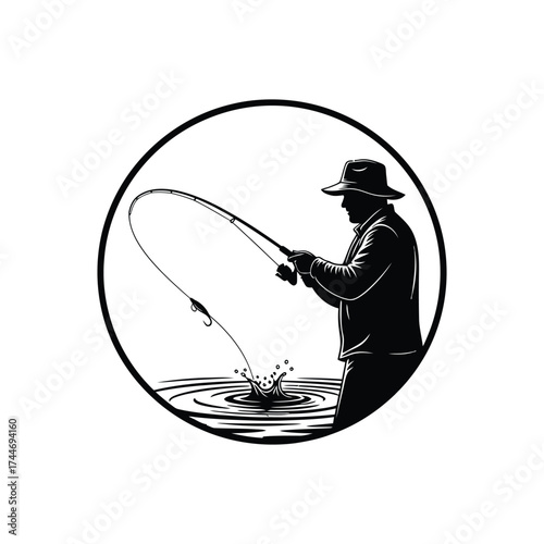 Fisherman Silhouette Catching Fish fishing fishing rod water splash outdoors recreation sport hobby activity lake river angler nature