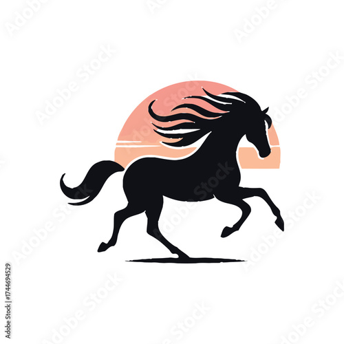 Silhouette of a Horse with Sunset Background equine animal mane stallion mare equestrian vector illustration art design graphic