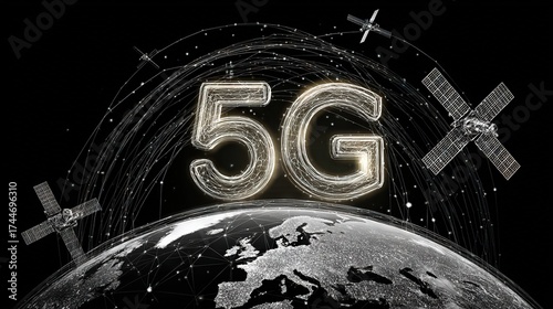 5G Network Connecting Earth through Orbiting Satellites, Symbolizing the Future of Global Communication, Technology, and Digital Connectivity