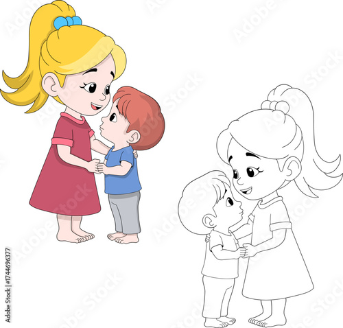 Mother and Son Together Loving Family Illustration